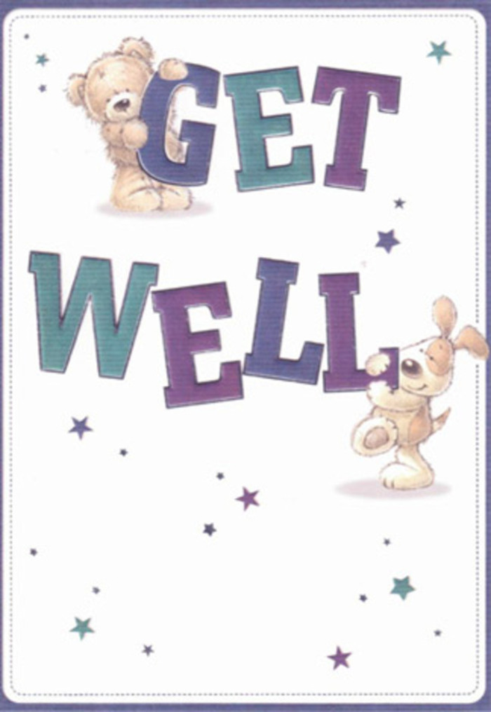 This illustrated get well card, as if designed beside the green spaces of Leyton Marshes, is a celebration of gentle encouragement and the timeless comfort of companionship. At the centre, a tender bear and a lively puppy interact with the oversized letters of 'Get Well,' their fur drawn in soft, almost tangible textures reminiscent of a child's favourite toy from a shop along Lea Bridge Road. Around them, playful stars in various shades of midnight blue and deep violet dance against a clean, luminous background, echoing the spark of hope that comes with every thought of recovery. The typography, awash in shaded purples and teals, is cheerfully bold and confident, grounding the entire scene in reassurance. The tactile richness-the plush bear's rounded form, the silky puppy ears-is rendered with such care that one almost feels the comfort of a snuggly blanket. Imagine sending this card alongside a thoughtful bouquet composed by Flowers Lea Bridge, both gifts working in tandem to lift spirits and infuse positivity into a loved one's day. Its light, airy composition perfectly matches the intention to soothe and uplift, echoing the gestures of heartfelt care so cherished in our local area.