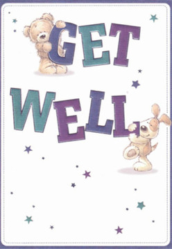 With a welcoming spirit reminiscent of community gatherings along the banks of the River Lea, this get well card illustration radiates care and optimism. Two whimsical friends-a cocoa-hued bear and a floppy, golden-eared puppy-delicately balance the vibrant, hand-lettered words 'Get Well.' Their forms are rounded and inviting, faces softly animated to express encouragement and affection, much like the friendly interactions found in the heart of Lea Bridge's Saturday market. Swirls of starburst shapes in sapphire and plum add a magical touch, suggesting hope and possibility that align with the card's uplifting purpose. The bold purples and emerald teals of the message stand confidently against an ivory backdrop, providing clarity and a subtle sense of calm-qualities so valued when sending reassurance to someone unwell. Looking at this, I imagine the compassion poured into every gift or bouquet arranged by our local florists on Clapton Passage-the same intent to soothe and brighten, woven through each carefully chosen detail. In its harmony of colour, playfulness, and warmth, the card encapsulates the healing power of community and kindness across Lea Bridge.