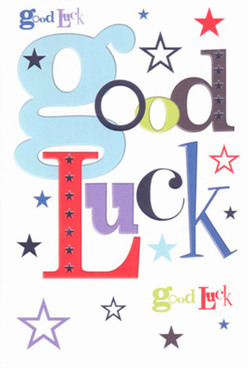 This good luck card radiates its own confident cheer from a Lea Bridge florist's eye for detail, every line and palette stroke considered and lively. At its heart is a prominent lower-case 'g' in a sky-blue shade echoing clear afternoons along Leyton Marshes, instantly setting a playful, inviting rhythm that's complemented by energetic splashes of bold red and regal purple. Stars in all manner of sizes are scattered across the fresh white card face, in shifting jewel tones-inky indigo, cheerful amethyst, moss, and soft cerulean-giving the impression someone captured the sparkle of the Walthamstow Wetlands night sky and dusted it here. The mix of modern fonts creates an upbeat, anticipatory energy, like the buzz before a local football match or graduation ceremony at Bridge Academy. Holding this card, the smoothness of quality stock is impossible to ignore, its weight lending a sense of significance and promise to every wish written inside. Perfect for milestones-a new home on Upper Clapton Road, an exciting audition, or even a leap into university-it delivers more than words, encapsulating the spirit of encouragement and belief that shapes the Lea Bridge community, and making every recipient feel uplifted and ready to take on the world.