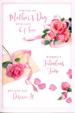This Mother's Day card presents a scene that feels like a still life created by a florist who knows both flowers and feelings, with lush pink roses arranged across a soft white background. The roses, painted or printed with exquisite detail, appear almost touchable, their petals curled at the edges with the same gentle softness you'd expect from blooms just brought in from a Lea Bridge doorstep delivery. Shades of blush, rose, and deeper pink are layered so that the flowers seem to glow, as if a soft window light, like that falling over homes near Lea Bridge station, were illuminating them from above. Scattered petals are placed artfully, yet not too neatly, giving the impression that the bouquet has been lovingly handled, perhaps just before being handed to a mother with a smile. The composition is loose and airy, with plenty of breathing space around the flowers, allowing the eye to travel from one rose to another, and then to the flowing hand-lettered message. The script, written in a swirling, elegant style, expresses appreciation and celebration, its curves echoing the rounded forms of the petals. There may be a hint of a pastel ribbon or a soft border framing the design, further enhancing the sense of occasion without overwhelming the simplicity of the white background. The overall mood of the card is tender and slightly nostalgic, like a quiet walk along the River Lea on a spring weekend. It captures the feeling of giving something thoughtfully chosen, a paper bouquet that pairs beautifully with real roses or mixed seasonal flowers shared with a beloved mum in Lea Bridge.