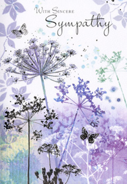 The design of this sympathy card feels like a soft breath of air drifting over the calm waterways and green pockets around Lea Bridge. Delicate, lace-like flower heads on tall, fine stems rise from the base of the image, tinted in gentle layers of violet, heather, and cool blue, with a veil of silvery green softening their outlines. Each umbel is rendered with almost feathery detail, the tiny florets dissolving into a hazy backdrop that looks like a watercolour sky just after dawn. Around the blooms, transparent butterflies hover, so lightly touched with pigment they appear to be made of light itself. Their wings curve as if caught mid-flight in a slow, comforting breeze, adding a sense of movement without disturbing the card's quiet serenity. The background washes of lavender-grey and muted blue blend like distant trees and fields seen through early morning mist along the River Lea, giving the whole scene a reflective, almost contemplative atmosphere. There is a tactile softness to the illustration: you can almost imagine brushing your fingers over fragile petals and cool, dewy stems. Above this tranquil meadow, a simple, sincere sympathy message sits unobtrusively, allowing the artwork to carry much of the emotion. As someone who helps families in Lea Bridge choose heartfelt funeral flowers and condolence arrangements, I recognise in this card the same qualities they seek-subtlety, compassion, and a sense of being quietly held. Paired with a thoughtful floral tribute delivered locally, this card becomes a gentle embrace in paper form, speaking of comfort, remembrance, and the healing power of a kind gesture.