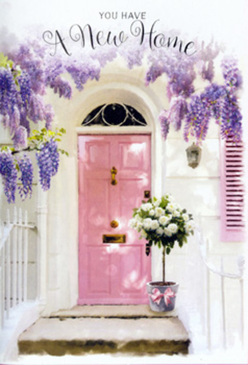 This image captures a welcoming Lea Bridge doorway dressed as though for a private little housewarming party. The focal point is a pale pink front door, painted in a soft, chalky shade that seems to hold the light, making the entrance look warm even on a cool East London afternoon. Around it, wisteria trails in generous curtains from above, each cluster of lavender blossoms creating a waterfall of colour that contrasts beautifully with the simple whitewashed wall and a gently painted shutter to one side. The scene feels like a quiet side street just off Lea Bridge Road or near the River Lea towpath, paused in a moment of golden calm. Resting on the step is a stylish grey tin bucket overflowing with creamy white roses, their petals layered and full, arranged with the practiced ease of an experienced florist. Delicate green foliage peeks between the blooms, softening the edges and adding a hint of garden freshness. A pale pink ribbon circles the base of the bucket, knotted into a relaxed bow that ties together the pastel palette from blooms to door. Light slips through the wisteria, scattering dappled shadows across the doorstep, as if blessing the space with a quiet optimism. The whole composition feels like a congratulations card made real-a tender way to mark a move into a new address in Lea Bridge, offering comfort, beauty, and a sense that this doorway is ready to welcome loved ones in for the very first time.