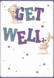 Radiating the warm optimism and gentle encouragement that define Lea Bridge, this get well card features two adorable companions-a teddy bear and a floppy-eared puppy-who seem to leap joyfully from the page. Each balances or embraces the bold, playful letters of 'Get Well,' rendered in vibrant indigo and teal hues that glow against a soft, creamy canvas. Twinkling stars scatter across the image in shades of blue and purple, weaving a dreamy sense of hope into the composition. The artist's attention to tactile textures brings the bear's cozy fur and the puppy's velvety ears to life, evoking the soothing embrace one might find in a freshly delivered bouquet from a nearby florist on Markhouse Avenue. Beyond its visual charm, the card imparts genuine warmth and kindness-it's easy to picture this lovely card arriving with a thoughtfully arranged selection of blooms, both working together to offer heartfelt comfort to someone in need across Lea Bridge.