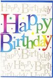 This birthday card design radiates pure festivity, as if it has captured the essence of a joyful party in Lea Bridge on a bright afternoon. The central focus is the large, exuberant phrase Happy Birthday, written in big, friendly letters that stretch almost from edge to edge. Each letter wears a different vibrant hue, moving in a smooth gradient from deep cherry red through magenta, indigo, sapphire, teal, and fresh leaf green, then warming into citrus tones of orange and sunny yellow. The colours are rich but never harsh, blending as gracefully as a florist blends roses, gerberas, and seasonal foliage into one harmonious bouquet. Gentle shading around the edges of the letters adds a soft, dimensional feel, making the greeting look slightly raised, like glossy cut-outs laid carefully on the card's surface. Behind this rainbow message, the background is filled with delicate golden handwriting that repeats the line Happy Birthday to you in looping, romantic script. The gold has a fine, glitter-like quality, glimmering lightly when the card tilts, similar to how evening sun sometimes catches the tops of trees in nearby Millfields Park. Tiny specks of colour and small star-like accents are scattered around the script, evoking confetti tossed into the air or the last sparkling notes of a song. The overall finish appears smooth and silky, inviting to the touch, as though you could run your fingers over the letters and feel their gentle contours. This is a card that doesn't shout but shines, perfectly suited to accompany a bright, locally arranged birthday bouquet in Lea Bridge and to mark the day with warmth, fun, and genuine affection.