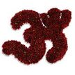 A close-up study of the numeral thirty-three, shaped not from petals but from a dense scatter of tiny, dark red and maroon granules that shimmer like fine sugar or decorative craft glitter. From a florist's viewpoint these specks read as an artisan's confetti - miniature, puckered shapes that catch the light and create a tactile, almost metallic sheen across the two rounded '3' forms. The clusters are tightly packed so the numerals read as solid, sculpted objects rather than loose sprinkles; highlights and soft shadowing give the surface subtle depth, with the tiny particles forming an uneven, richly textured skin. Against a stark white backdrop the deep garnet tones feel almost jewel-like, while tiny bright green flecks intermittently appear as contrasting pinpoints, easing the intensity and adding an organic counterpoint to the crafted surface. A diffuse gray shadow beneath the figures makes them appear slightly lifted from the surface, as though arranged carefully on a white tabletop near Lea Bridge Road for a photographed celebration. The overall mood is festive and precise - suitable for marking a 33rd birthday, an exact statistic, or a commemorative edition where craft and number meet. You can almost sense a faint sweetness or the dust of paper and glue at the edges, and the lighting is cool and even, emphasising the numerals' crisp outline. For events in the Lea Bridge area - whether a small café gathering by the River Lea or a milestone display outside a local hall near Lea Bridge station - this image reads as both decorative and deliberate, a modern take on numerical floristry rendered in granulated form rather than blooms.